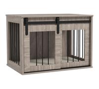 Dog Crate Side Table Brown 80x54x57cm Particleboard & Steel Plush Cushion Beige