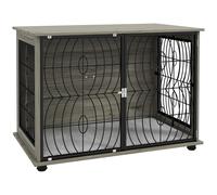 Pawhut Dog Crate Furniture End Table W/ Cushion For Large Dogs In Grey Grey