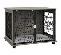 Dog Crate Side Table Grey Wood-Effect 80x56x63cm Washable Cushion Medium Locking