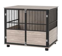 Dog Crate Side Table Walnut Wood Black 80x60x68cm Particle Board Steel Assembly