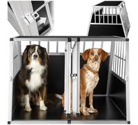 Dog Crate Travel Box Car Transport XXL Double Cage Lockable Angled Walls Pen