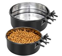 Dog Crate Water Bowl No Spill, 2 Pack Stainless Steel Dog Bowls for Food and Water, Pet Kennel Hanging Dogs Food Bowls for Medium/Large Dogs and Cats (7.1"x2.6" & 6.3"x2.6", Black)