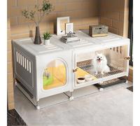 Dog Crate with Separate Toilet, Pet Kennel with Sliding Door and Pull-Out Tray, Easy Clean Pet Cage for Small Dogs, Puppies, Cats and Rabbits (White 42"W x 18"D x 18"H)