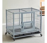 Dog Crate with Two Doors, Foldable Design, Removable Floor Tray, Spinner Wheels, Galvanized Pipe Construction for Convenient Storage