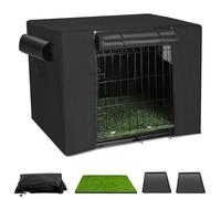 Dog Crates Kit with Artificial Grass and Dog Crates Cover, Double Door Collapsible Metal House for Small Dogs and Cats, Dog Cage with Plastic Leak-Proof Pan Tray, Travel, Indoor and Outdoor Dog Kennel