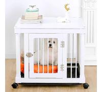 Dog Cratesniture, Wooden Side End Table With Locking Casters, Anti-Escape Anti-Chew Indoor Dog Kennel With Removable Tray, Dog House Indoor Pet Cage For Small And Medium-Sized,L72W58H65cm