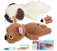 Dog Crochet Kit for Beginners, 2 Packs Crochet Kit Puppy for Adults Kids, Pug & French Bulldog Crochet Animal Kit with Step-by-Step Video Learn to Crochet Starter Kit Tutorials, Crocheting Kit