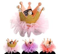 Dog Crown Birthday Hat for Cats and Small Pets Adjustable Clip | Elegant Cloth Headwear, Golden Crown Shape, Parade and Birthday Party Accessory, Breeds Yorkie Fit