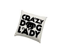Dog Cushion Cover - Crazy Dog Lady Scatter Cushion Home Accessory Pillow Bedroom Pet Dog owner Doggy Mum Puppy - Natural Canvas 50x50cm