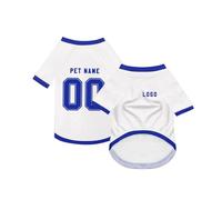 Dog Custom Football T-Shirt with Name Number or Logo ，Breathable Lightweight Polyester Doggy Tee,Sporty Pet Jersey Vest For Small, Medium & Large Dogs Clothes，Personalised Football Jersey Pet Shirt
