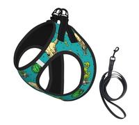 Dog Cute Cactus And Skull Of Bull Printed Harness And Leash Set,Adjustable,Breathable Soft,Step-In Mesh Pet Vest Harness With Reflective Strip