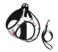 Dog Cute Chihuahua Pug Pattern Printed Harness And Leash Set,Adjustable,Breathable Soft,Step-In Mesh Pet Vest Harness With Reflective Strip