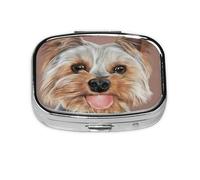Dog Cute Yorkshire Terrier Teacup,Meta Pill Box 2 Compartment Medicine Case,Portable Organizer