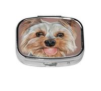 Dog Cute Yorkshire Terrier Teacup,Meta Pill Box 2 Compartment Medicine Case,Portable Organizer,Rectangle Meta Portable Organizer Pill Box 1302 Compartment Medicine Case