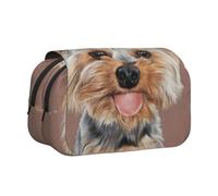 Dog Cute Yorkshire Terrier Teacup Pencil Pouch Portable Double Layer Stationery Organizer