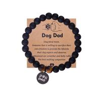 Dog Dad Pendant Bracelet Father Bracelet Gift from Daughter Son, Dog Person Birthday Christmas Gift for Father Daddy Puppy Lover Black Beaded Bracelet for Doggie Owner Dad Men I love You Gifts