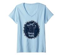 Dog Days Starry Nights Celestial Canine V-Neck T-Shirt, Women, Baby Blue, M