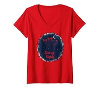 Dog Days Starry Nights Celestial Canine V-Neck T-Shirt, Women, Red, L
