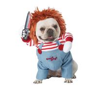 Dog Deadly Doll Costume - Pet Halloween Funny Chucky Cosplay Accessories with Wig & Knife, Christmas Party Cut Set for Puppy, Cat, Pug, Corgi, Shiba, M Size (G)