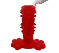 Dog Dental Chew Toy, Red Rubber, 2-Sided Bristles with Toothpaste Reservoir, Stabilising Paw Base Squeaky Pet Chew Toy PAW Fun Distraction Training Slow Chew Soft Silicone Small (RED)