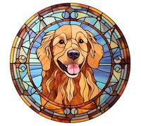 Dog Design Suncatcher, loads of variations and canine breeds, Indoors or Outdoors use, Gift for doggy lovers. 14cm across (Golden Retriever)