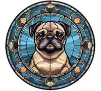 Dog Design Suncatcher, loads of variations and canine breeds, Indoors or Outdoors use, Gift for doggy lovers. 14.5cm across (Pug)