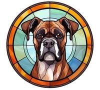 Dog Design Suncatcher, loads of variations and canine breeds, Indoors or Outdoors use, Gift for doggy lovers. 14cm across (Boxer)