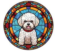 Dog Design Suncatcher, loads of variations and canine breeds, Indoors or Outdoors use, Gift for doggy lovers. 14.5cm across (Bichon)