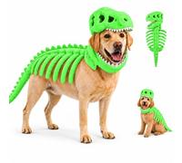 Dog Dinosaur Costume, Soft Plush 3D T-Rex Skeleton Halloween Outfit for Medium and Large Dogs and Cats, Pet Cosplay for Parties and Photos (Green,47.2in)