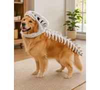 Dog Dinosaur Skeleton Costume, Plush Dinosaur Skull Hood with Raised Spine Backpiece, Open-Face Halloween Costume for Dogs, Pet Cosplay Outfit for Parties, Photos and Dress-Up，100