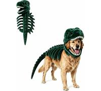 Dog Dinosaur Skeleton Costume,Prehistoric Bone Pet Costume，Deep green：90CM | Pet Funny Adorable Glow-in-the-Dark Dino Outfits for Halloween Party Cosplay