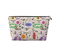Dog Doing Yoga Leather Makeup Bag, Travel Cosmetic Toiletry Bag for Women, Large Capacity Makeup Pouch, Zipper Makeup Bag Organizer