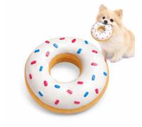Dog donut toy for dogs plush chew squeaky interactive pet play toy durable puppy training fetch treat dispenser slow feeder fun exercise safe pet gift chew toy for small medium large dogs puppiesCream