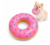 Dog donut toy for dogs plush chew squeaky interactive pet play toy durable puppy training fetch treat dispenser slow feeder fun exercise safe pet gift chew toy for small medium large dogs puppies Pink