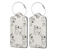 Dog Doodle Pattern,Luggage Tags Pu Leather Name Tag Travel Suitcase Identifier ID Tags Durable Luggage Label 2 pcs