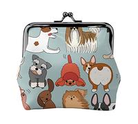 Dog Doodle Set Women's Leather Coin Purse, Small Change Pouch with Kiss-Lock Clasp Closure Buckle Wallet for Girl Gift