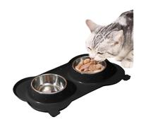 Dog Double Feeding Bowl, Non-Slip Kitten Food Bowl, Detachable Stainless Steel Pet Dish, Non-Skid Base, Easy to Clean Design, Ideal for Small Medium Large Dogs, Cats