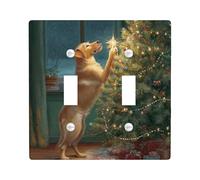 Dog Double Light Switch Cover Plate, Christmas Cozy Xmas Tree Gifts Green Plastic Standard Size Toggle Light Switch Cover for New Apartment Home Bedroom Office Decor