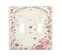 Dog Double Light Switch Cover Plate, Fanciful Playful Squirrel Flowers Spring Peach Plastic Standard Size Switch Plate Decorative for Home Living Room Bedroom Bathroom Decor