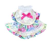 Dog Dress for Small Dog Girl Spring Puppy Clothes with Bow Puff Sleeves Cat Outfit Doggy with Leash Ring Doggies Harness Dress Summer Pet Apparel (, Small) Rkz474 (Light Purple, S)