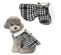 Dog Dress for Small Dogs Houndstooth Puppy Dress with Bow Flower & Peter Pan Collar, Cute Winter/Fall Dog Clothes for Chihuahua Yorkie Maltese and Cats (Black &White Plaid, M (C 13.4"-15.7"))