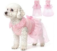 Dog Dress for Small Medium Large Dogs Pet Princess Wedding Dress with Detachable Train Multi-Layer Organza Girl Puppy Tutu Skirt Bowknot Sequin Decor Birthday Cat Clothes(Pink, 2XL)