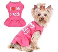 Dog Dress, Pet Clothes for Small Dogs Girl Cute I Love My Mom/Dad Pink Puppy Dresses Breathable Pet Spring Summer Clothes Puppy Cat Outfits for Valentines Day, Love Dad