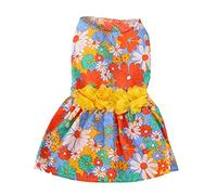 Dog Dress Soft Skin Friendly Fashionable Puppy Holiday Dress with Flower Decor for Spring Summer Polyester Teacup Poodles Chihuahuas Pomeranians Shih Tzus (M)