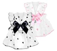 Dog Dresses for Small Dogs Girl Female Dog Cat Clothes Dress Cute Cotton Extra Summer Clothes Bow Decor Printed Love Birthday Outfit Puppy Clothes (Light Pink & Black, Small)