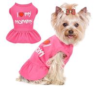 Dog Dresses for Small Dogs Girl I Love My Mom/Dad Dog Clothes for Small Dogs Girl Puppy Dress Pet Cat Apparel Pink (Love Mommy, Large)