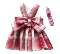 Dog Dresses Puppy Bowknot Luxury Princess Plaid Skirt Summer Outfits Clothes Harness and Leash Tutu Skirt Cute Doggie Dress for Small Dog Girl White Red XS