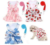Dog Dresses with Harnesses 3Pcs Cute Colorful Bow Small Dogs Princess Dress Breathable Puppy Summer Dog Harness Dress for Dogs Girl with Button for Cats, Rabbits (Small)
