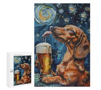Dog Drinking Beer Painting - Displayable Picture Puzzle, 1000 PCS, Mindful Gift for Adults - for Relaxation at Home