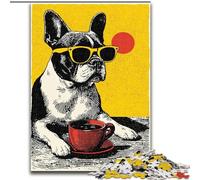 Dog Drinking Coffee Jigsaw Puzzles for Teenagers 1000 Piece, Suitable for Ages 14 And Up Family Fun It Is Ideal As A Gift for The Whole Family (50x75cm)